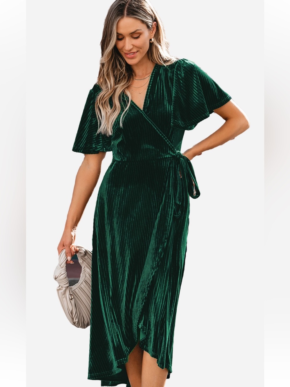 CUPSHE NWT XL DARK Emerald Green ASYMMETRICAL TEXTURED Wrap Midi - MAXI Dress